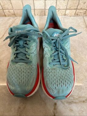 Hoka Blue and Red Athletic Shoes with Cushioned Sole
